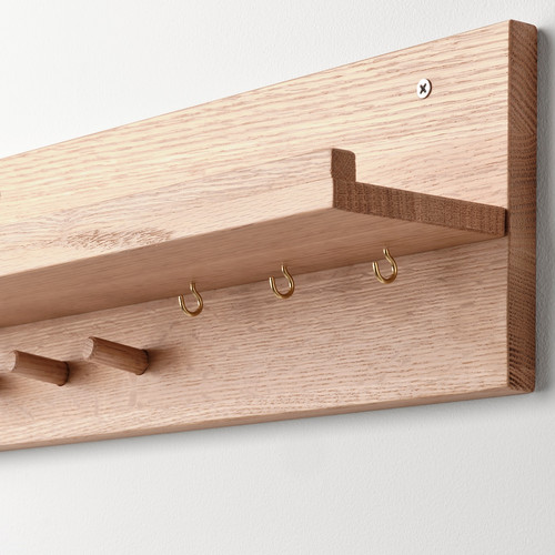 HÄSTVISKARE Wall organiser w hooks, oak, 42x15x11 cm