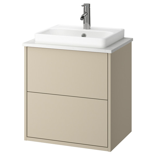 HAVBÄCK / ORRSJÖN Wash-stnd w drawers/wash-basin/tap, beige/white marble effect, 62x49x71 cm