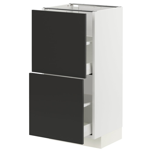 METOD / MAXIMERA Base cabinet with 2 drawers, white/Nickebo matt anthracite, 40x37 cm