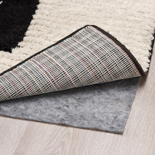 LÄNSVÄG Rug, low pile, off-white/black, 133x195 cm