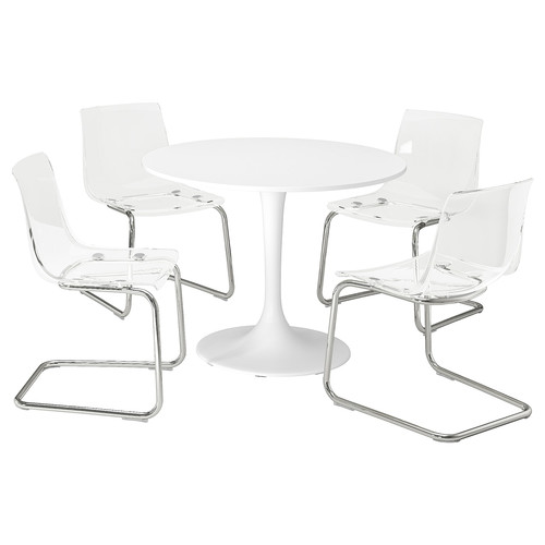 DOCKSTA / TOBIAS Table and 4 chairs, white white/transparent chrome-plated, 103 cm