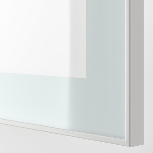 BESTÅ TV storage combination/glass doors, white/Selsviken high-gloss/beige frosted glass, 300x42x211 cm