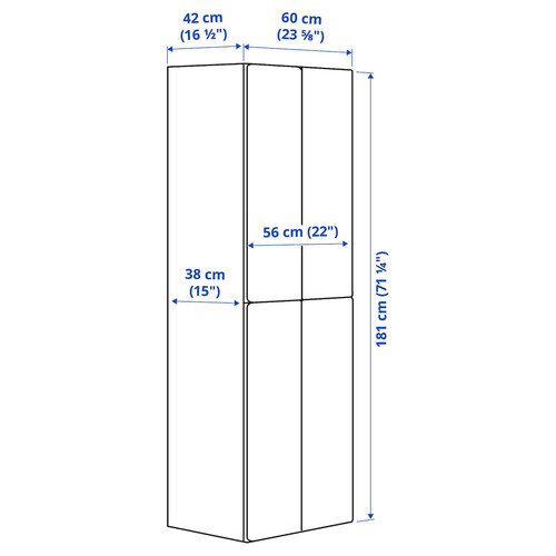 SMÅSTAD / PLATSA Wardrobe, white blue/with 2 clothes rails, 60x42x181 cm