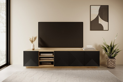 TV Cabinet Asha 200 cm, artisan/matt black