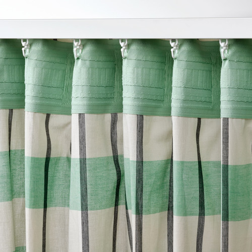 GLANSHAGTORN Curtain, 1 piece, green white/black, 300x250 cm