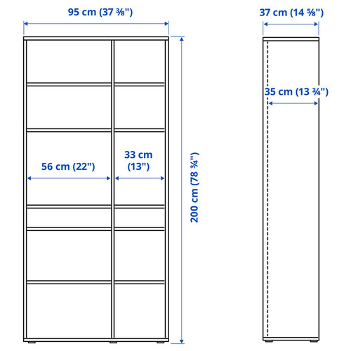 VIHALS Shelving unit with 10 shelves, white, 95x37x200 cm