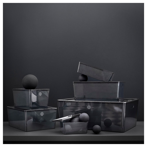 KUGGIS Box with lid, transparent black, 13x18x8 cm