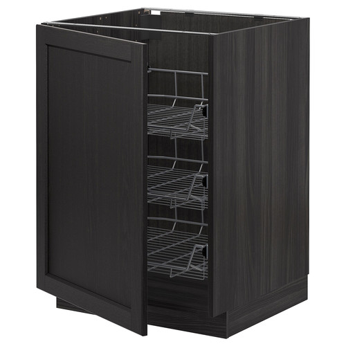 METOD Base cabinet with wire baskets, black/Lerhyttan black stained, 60x60 cm