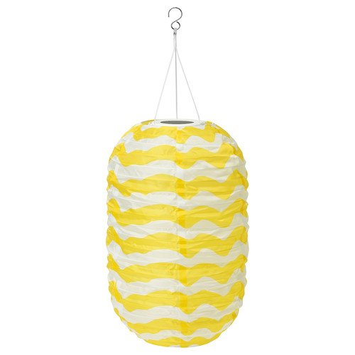 SOLVINDEN LED solar-powered pendant lamp, outdoor oval/yellow waves, 43 cm