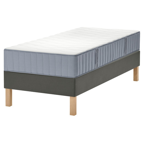 LYNGÖR Divan bed, Vågstranda medium firm/light blue dark grey, 90x200 cm