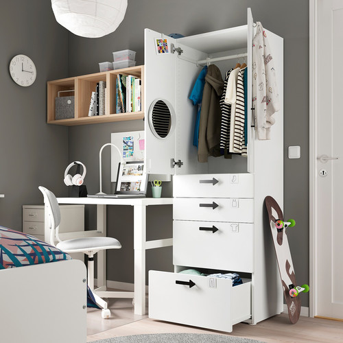 SMÅSTAD / PLATSA Wardrobe, white grey/with 4 drawers, 60x57x181 cm