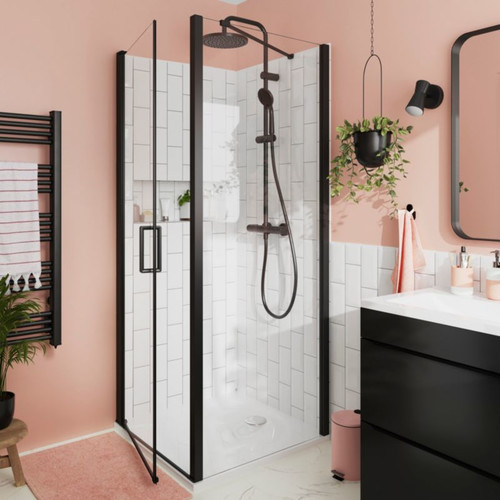 GoodHome Shower Screen Ledava 90 cm, matt black/transparent