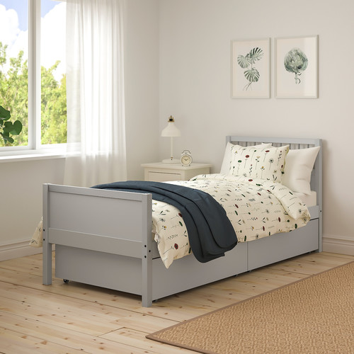 SMYGA Bed frame with storage, light grey, 90x200 cm