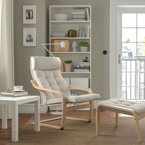 POÄNG Footstool, white stained oak veneer/Gunnared beige