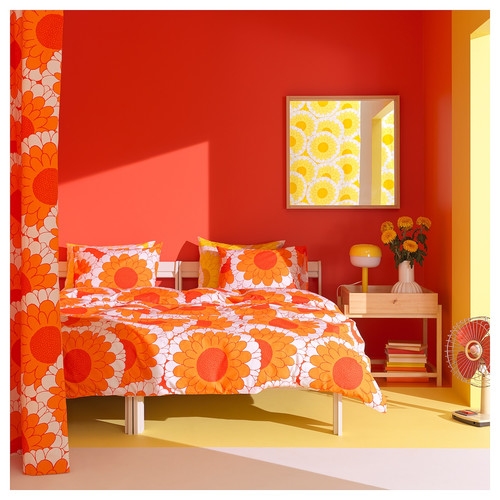 KRANSMALVA Duvet cover and 2 pillowcases, orange, 200x200/50x60 cm