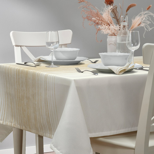 TAGGSIMPA Tablecloth, white/beige, 145x320 cm
