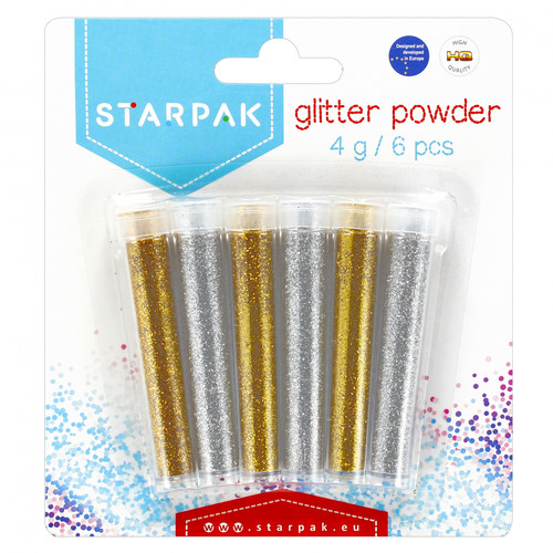 Glitter Powder 6 x 4g, gold & silver