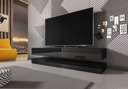 TV Bench with Shelf FLY, black/high-gloss black