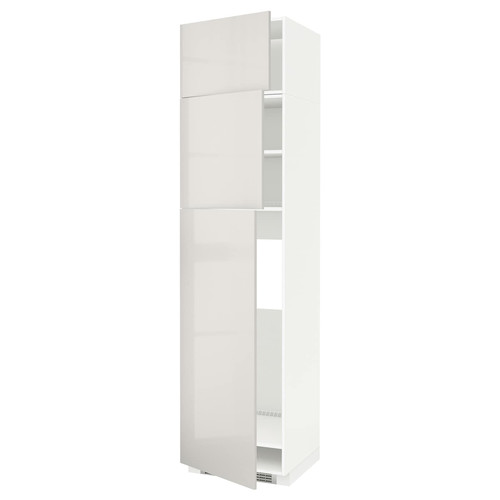 METOD High cab for fridge with 3 doors, white/Ringhult light grey, 60x60x240 cm