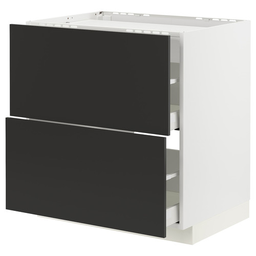 METOD / MAXIMERA Base cab f hob/2 fronts/2 drawers, white/Nickebo matt anthracite, 80x60 cm