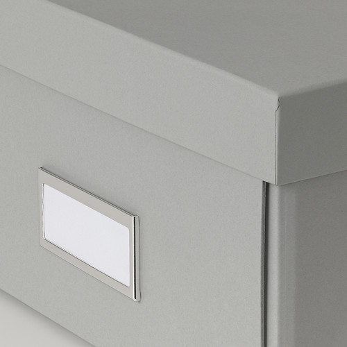 HOVKRATS Storage box with lid, light grey, 23x32x14 cm