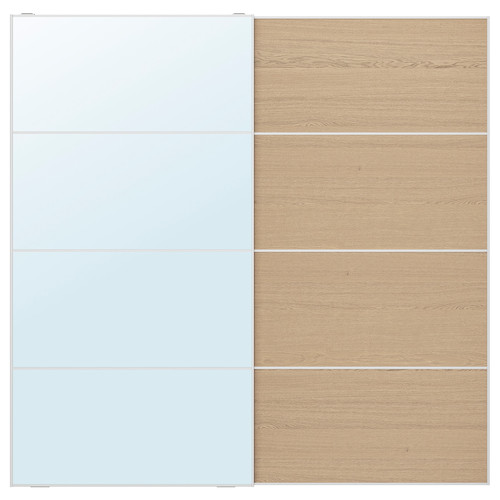 AULI / MEHAMN Pair of sliding doors, aluminium mirror glass/double sided white stained oak effect, 200x201 cm