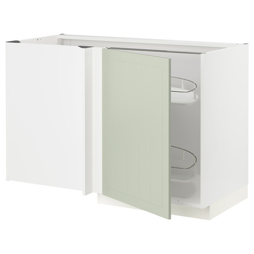 METOD Corner base cab w pull-out fitting, white/Stensund light green, 128x68 cm