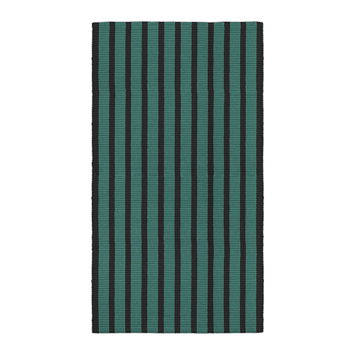 VÄGSKYLT Rug, flatwoven, blue-green/black, 80x150 cm