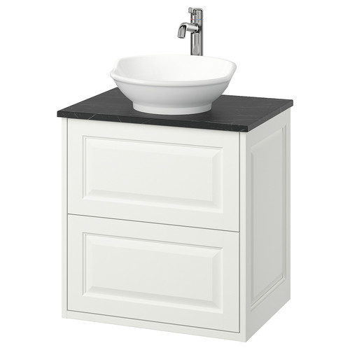 TÄNNFORSEN/VÄSTERSJÖN Wash-stnd w drawers/wash-basin/tap, white/black marble effect, 62x49x79 cm