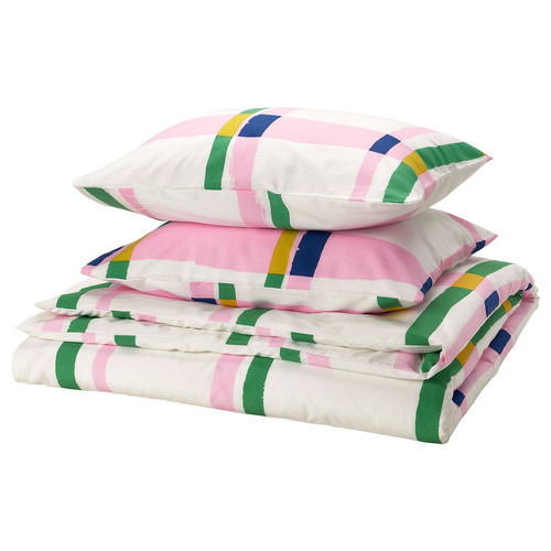 SYRABLADMAL Duvet cover and 2 pillowcases, multicolour/check, 200x200/50x60 cm