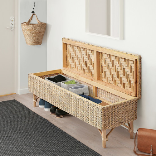 TOLKNING Bench with storage, handmade rattan, 120 cm