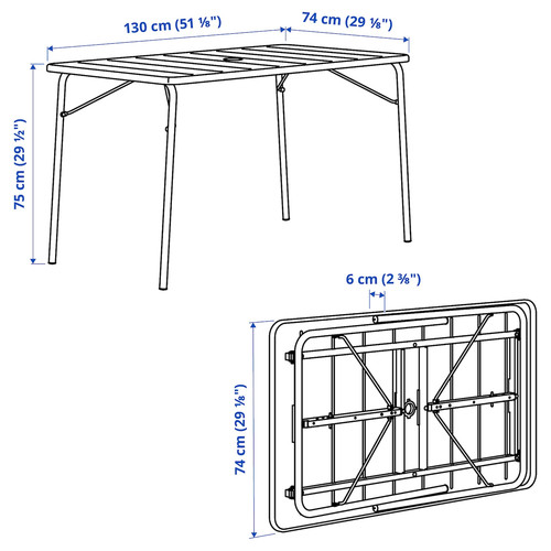 TORPARÖ Table+4 chairs w armrests, outdoor, foldable white/white, 130x74 cm