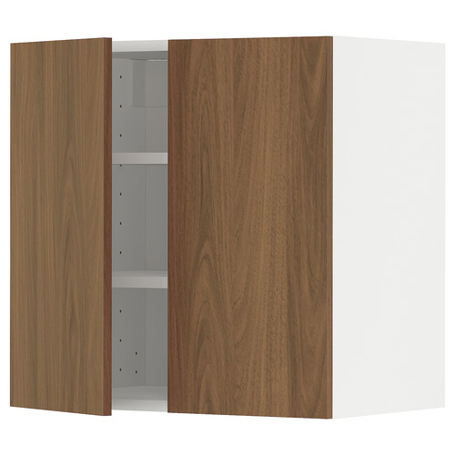 METOD Wall cabinet with shelves/2 doors, white/Tistorp brown walnut effect, 60x60 cm