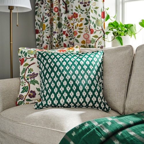 SKÅNEFIBBLA Cushion cover, green/white, 50x50 cm