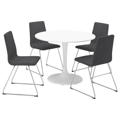 DOCKSTA / LILLÅNÄS Table and 4 chairs, white/chrome-plated Gunnared dark grey, 103 cm