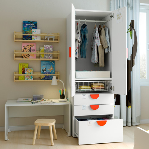 SMÅSTAD / PLATSA Wardrobe, white white/with 3 drawers, 60x57x181 cm