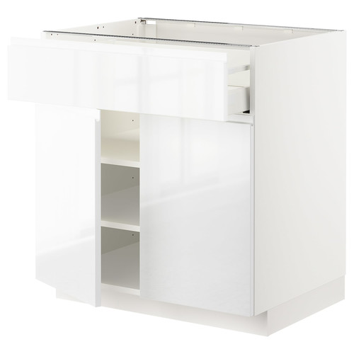 METOD / MAXIMERA Base cabinet with drawer/2 doors, white/Voxtorp high-gloss/white, 80x60 cm