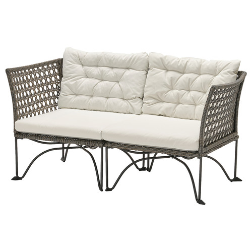 JUTHOLMEN 2-seat modular sofa, outdoor, dark grey/Kuddarna light grey-beige