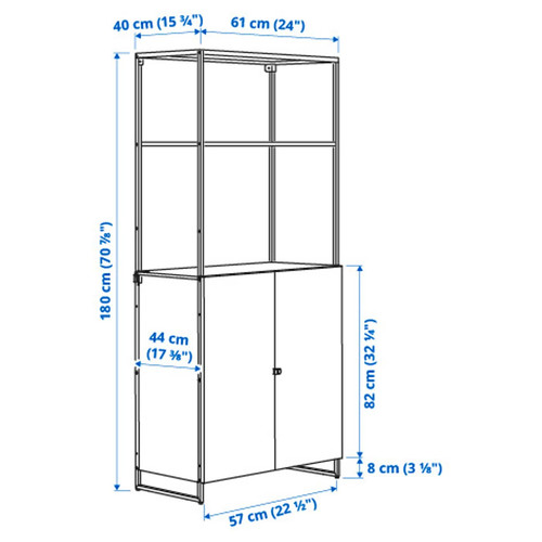 JOSTEIN Shelving unit with doors, in/outdoor/white, 61x44x180 cm