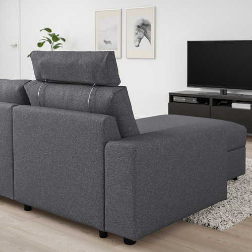 VIMLE 3-seat sofa with chaise longue, with headrest with wide armrests/Gunnared medium grey