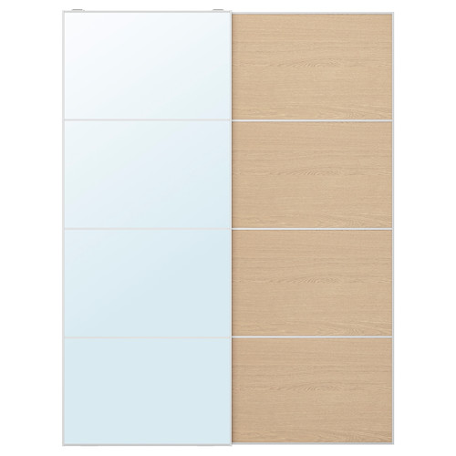 AULI / MEHAMN Pair of sliding doors, aluminium mirror glass/double sided white stained oak effect, 150x201 cm