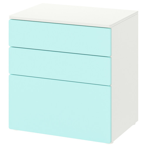 SMÅSTAD / PLATSA Chest of 3 drawers, white/pale turquoise, 60x42x63 cm