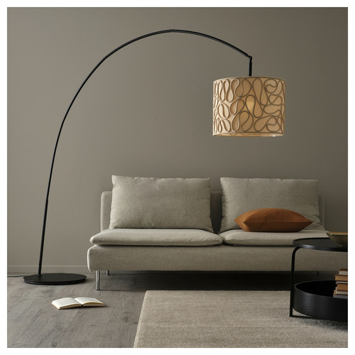 VINGMAST / SKAFTET Floor lamp, arched, beige/black