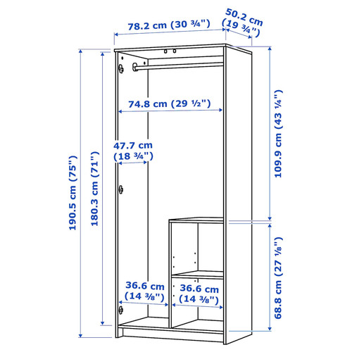 BRIMNES Wardrobe with 2 doors, white, 78x190 cm