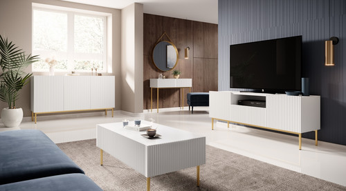 TV Cabinet Nicole 150 cm, matt white/gold legs