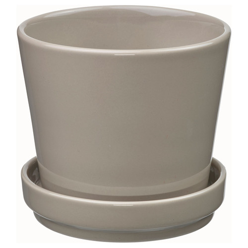 KLOTLÖNN Plant pot with saucer, in/outdoor/grey/beige, 9 cm