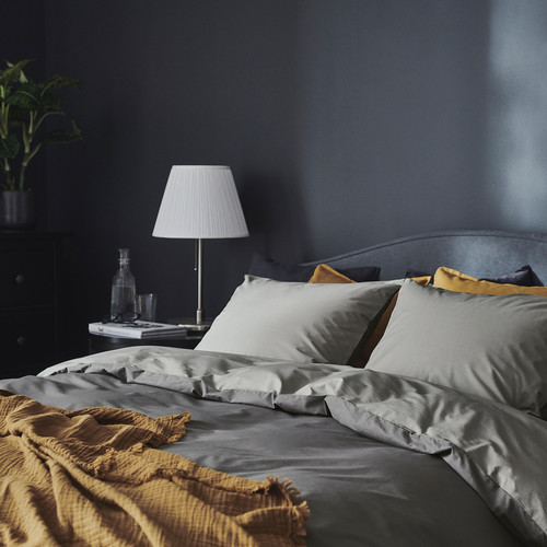 STRANDTALL Duvet cover and pillowcase, grey/dark grey, 150x200/50x60 cm