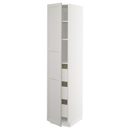 METOD / MAXIMERA High cabinet with drawers, white/Lerhyttan light grey, 40x60x200 cm