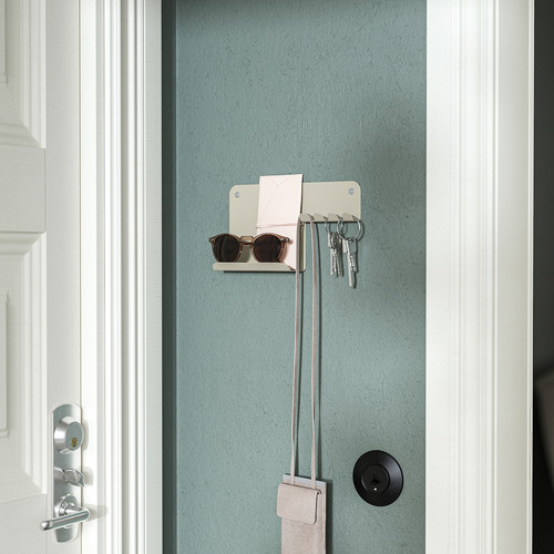 HAVREKROSS Wall organiser w hooks, light grey-beige, 23x13 cm