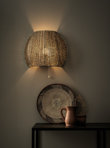 MÅNALG Wall lamp, wired-in installation, sedge/handmade